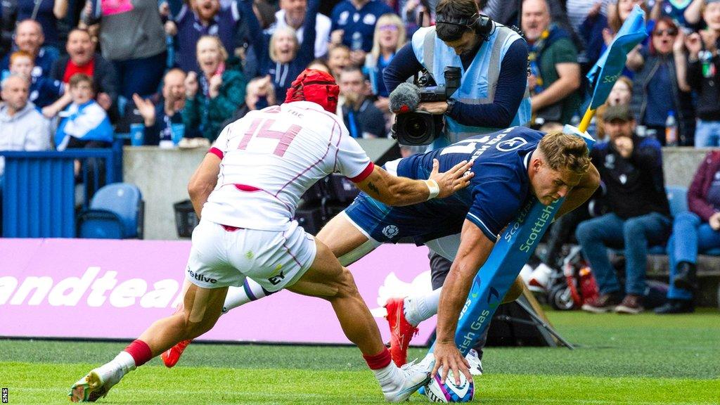 Duhan van der Merwe scores a try for Scotland against Georgia
