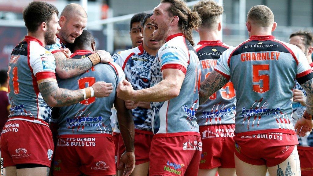 Leigh celebrate the first of Sunday's three tries