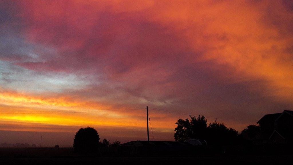 Red skies at sunrise in Ramsey Saint Marys, Cambridgeshire.