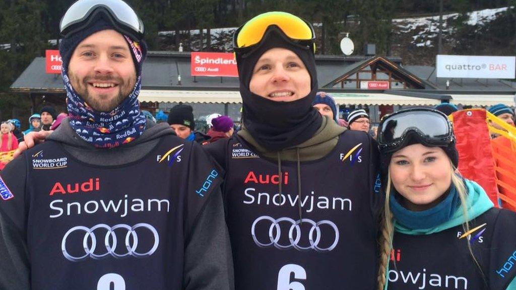 GB World Cup podium success for (L-R) Billy Morgan, Jamie Nicholls and Katie Ormerod