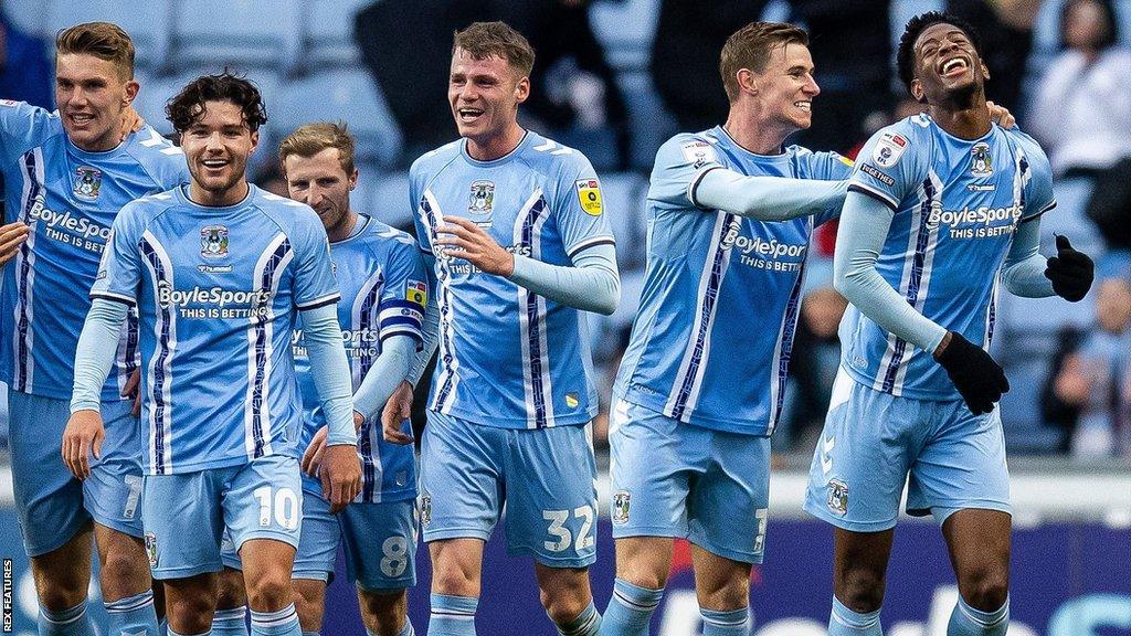 Jonathan Panzo celebrates with his team-mates after heading Coventry in front