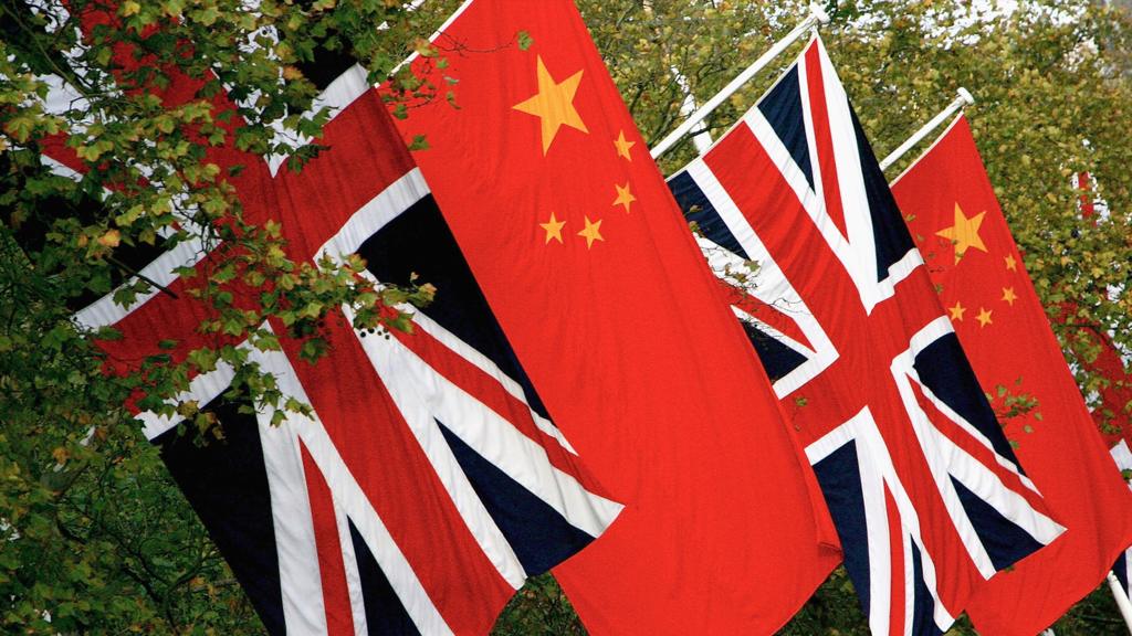 Chinese and British flags fly on Pall Mall on 7 November 2005 in London, England