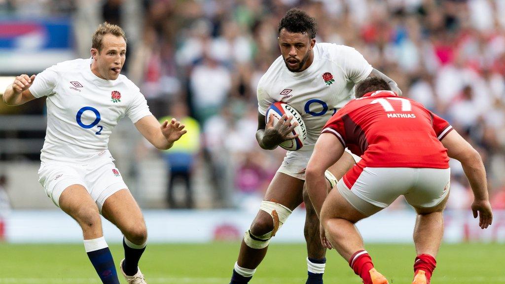 Courtney Lawes carries the ball for England against Wales