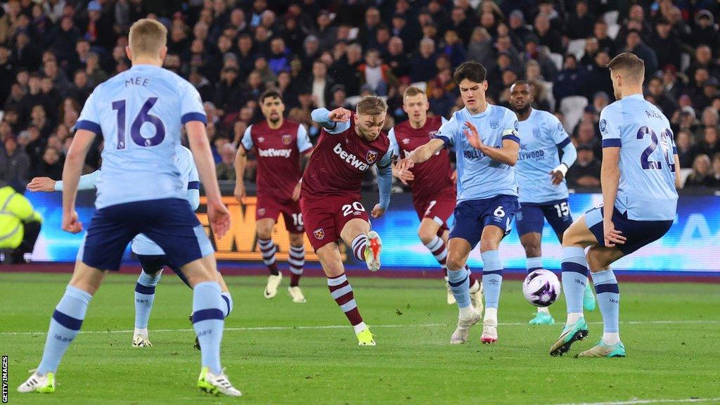 Jarrod Bowen scores for West Ham against Brentford