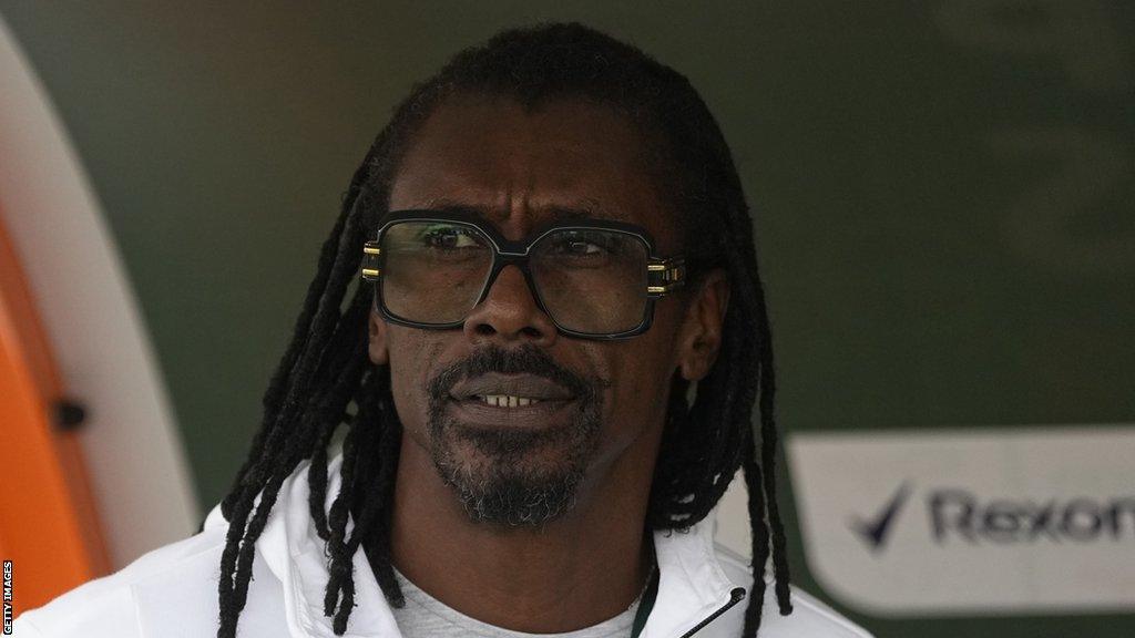 Senegal head coach Aliou Cisse looks on during the Africa Cup of Nations Afcon 2023 group C football match between Senegal and Cameroon at the Stade Charles Konan Banny in Yamoussoukro