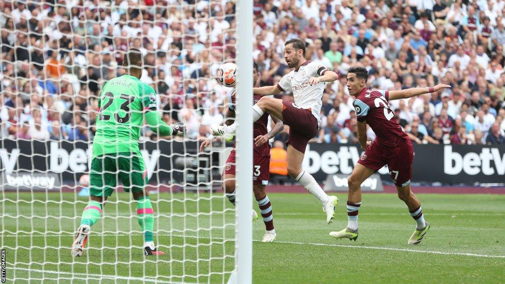 Bernardo Silva scores for Manchester City against West Ham in the Premier League