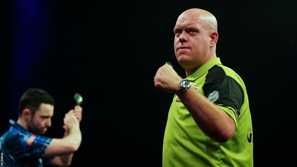 Michael van Gerwen celebrates beating Luke Humphries to win the Premier League Darts night in Glasgow