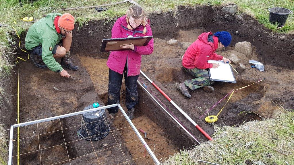 Archaeologists at work on Staffa