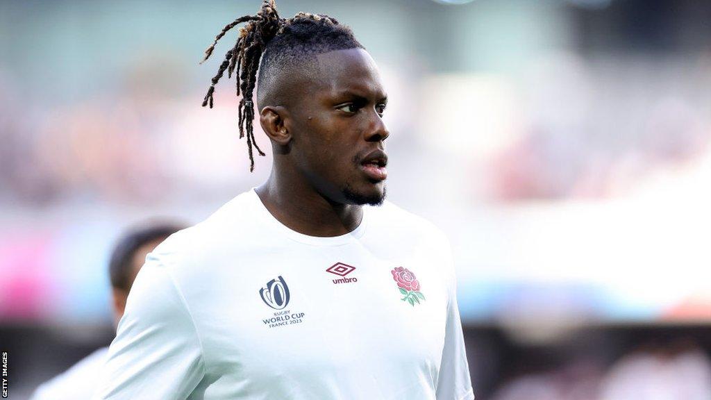 Maro Itoje warming up before playing Samoa