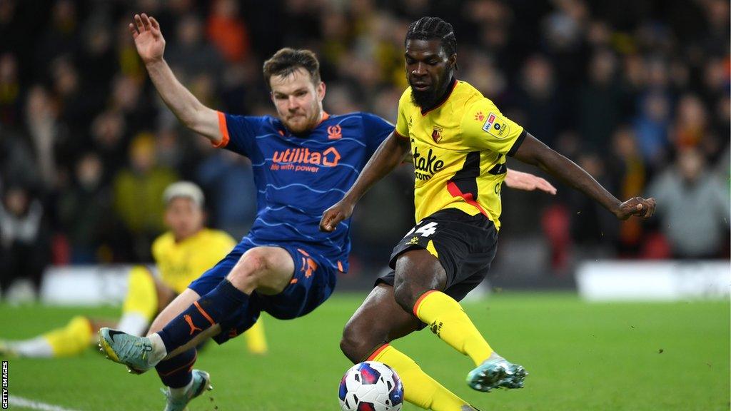 Watford's Tobi Adeyemo scores against Blackpool