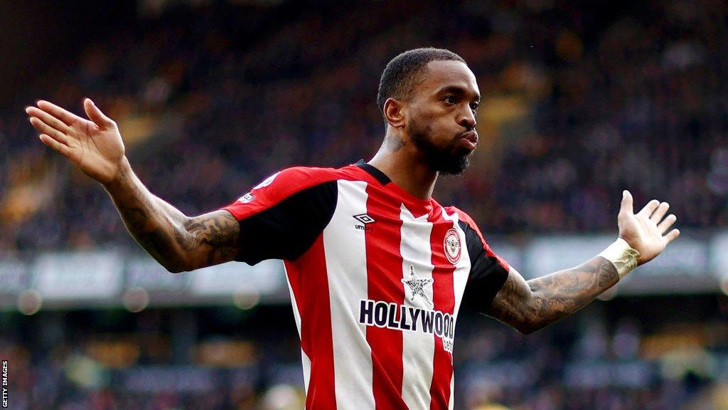 Ivan Toney celebrates scoring against Wolves