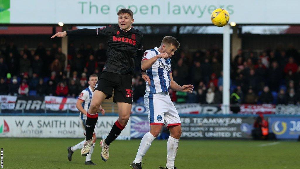 Lewis Macari playing football for Stoke against Hartlepool