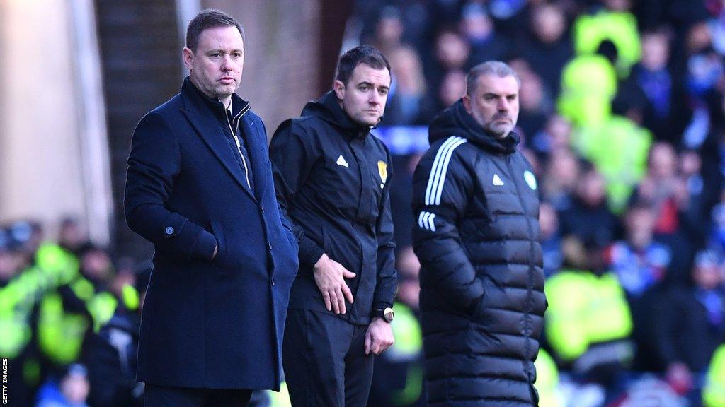 The second Old Firm game of the season was he first meeting between Beale (left) and Postecoglou (right)