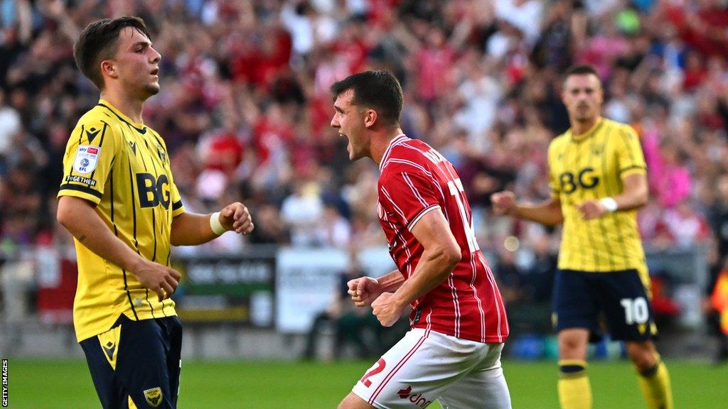 Oxford United players despair after conceding anther goal in their 5-1 drubbing versus Bristol City in the first round of the EFL Cup.