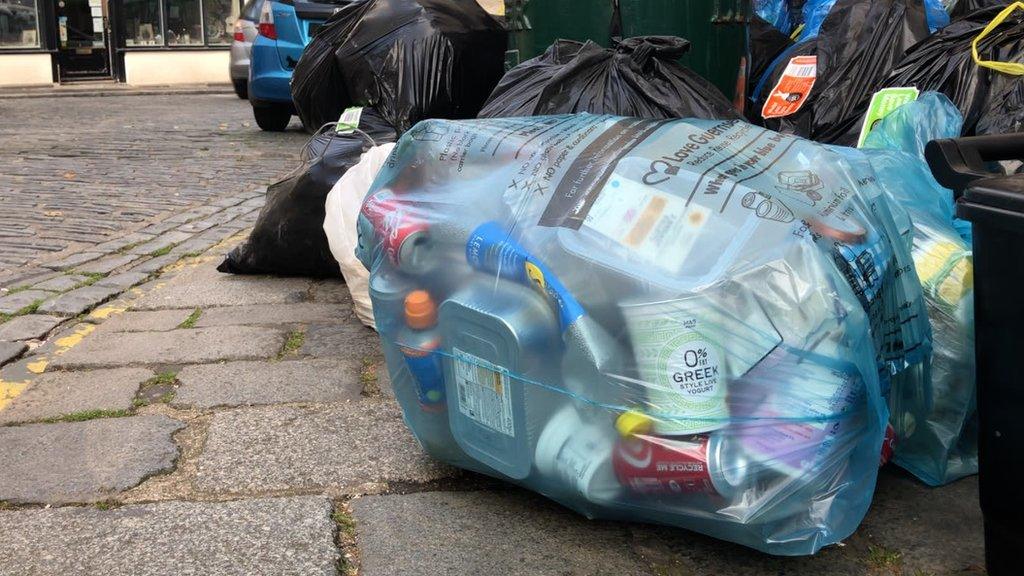 Waste and recycling bags out for kerbside collection in Guernsey