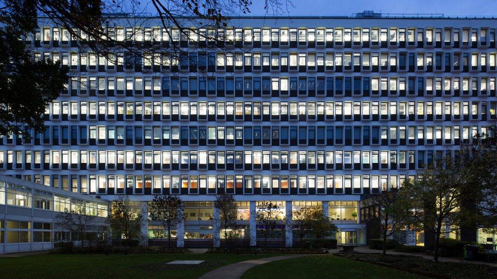 Brighton University's Cockroft Building lit up