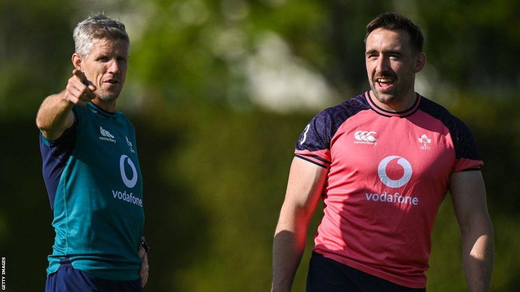 Ireland defence coach Simon Easterby with Jack Conan