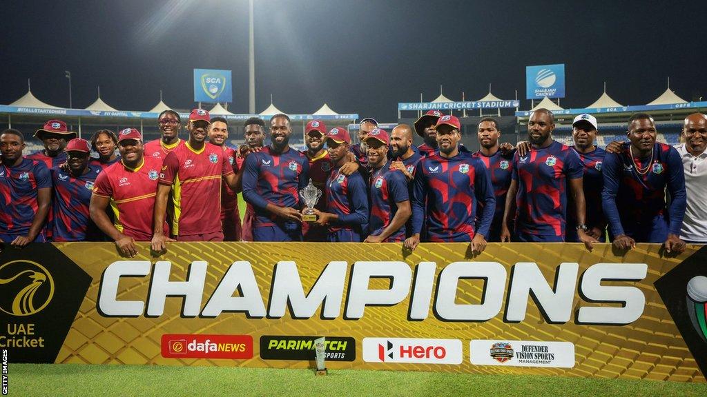 West Indies with the ODI series trophy