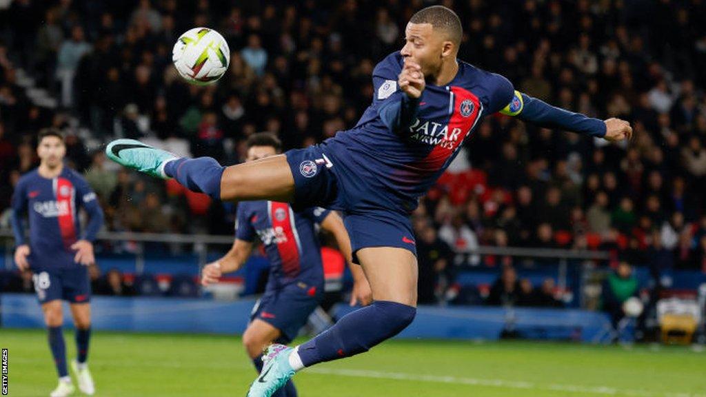 Kylian Mbappe on the ball for Paris St-Germain