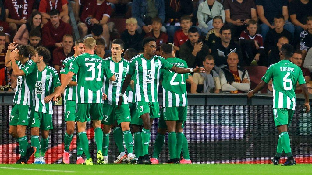 Aris Limassol players celebrating