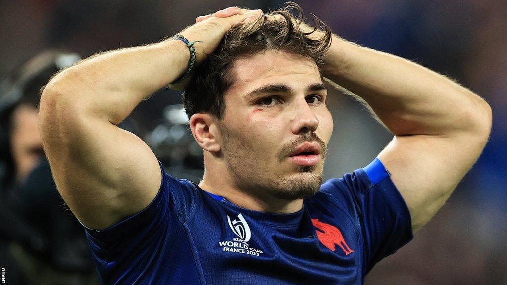 Antoine Dupont pictured after France's World Cup defeat by South Africa