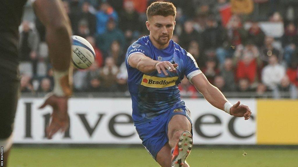 Henry Slade kicks the match-winning kick