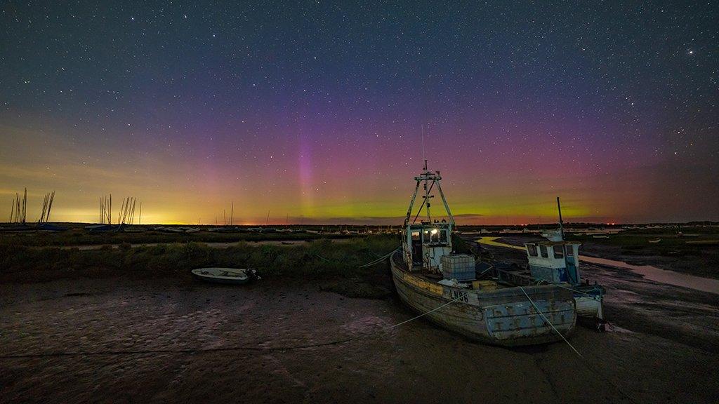 Northern Lights over Brancaster Staithe in Norfolk