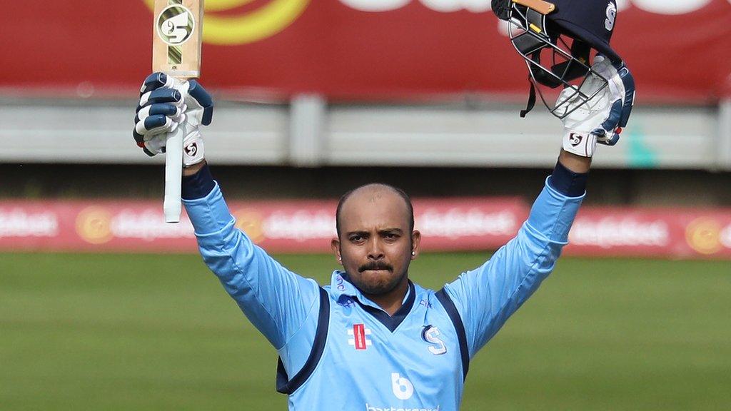 Prithvi Shaw celebrates his century against Durham