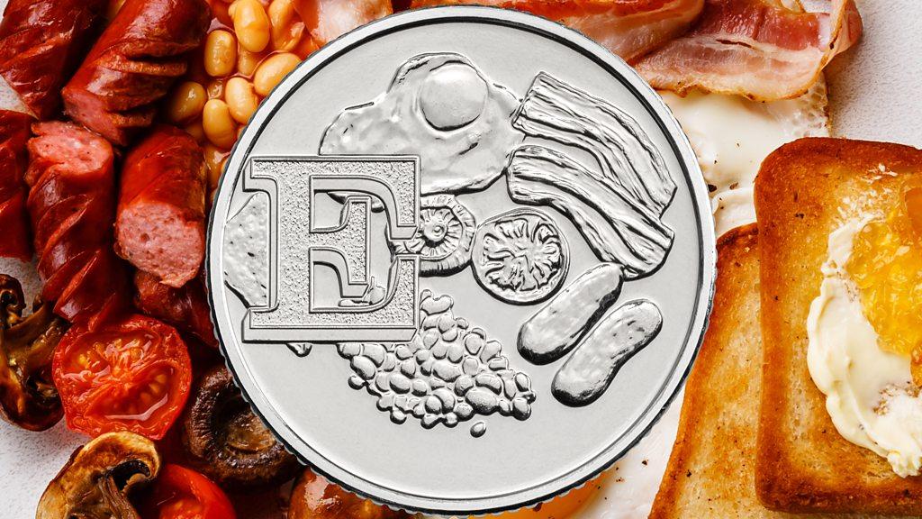 Picture of coin with English breakfast on it