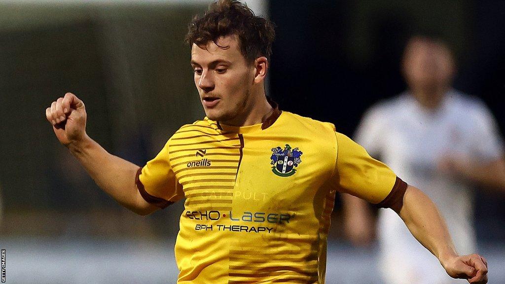 Dom Gape playing for Sutton United against Tranmere