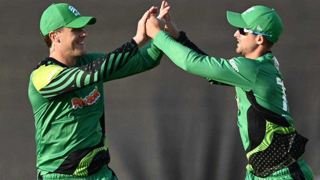 Southern Brave players celebrate a wicket