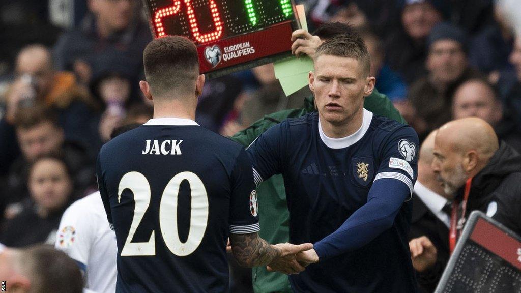 Scotland's Ryan Jack is replaced with Scott McTominay