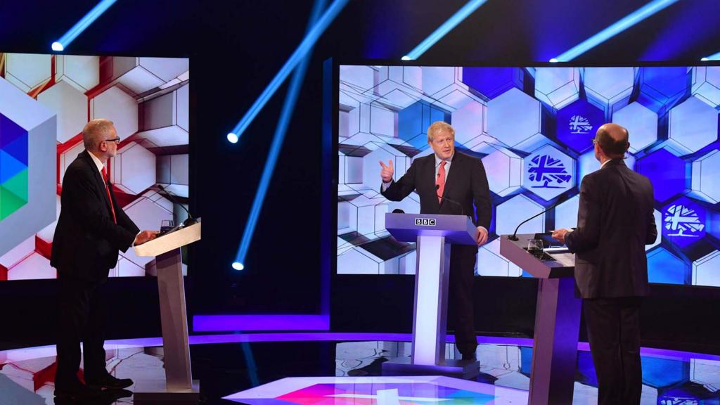 Jeremy Corbyn and Boris Johnson on BBC debate stage