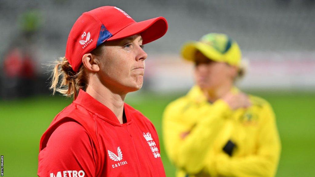 Heather Knight during England Women's T20 defeat by Australia on Saturday