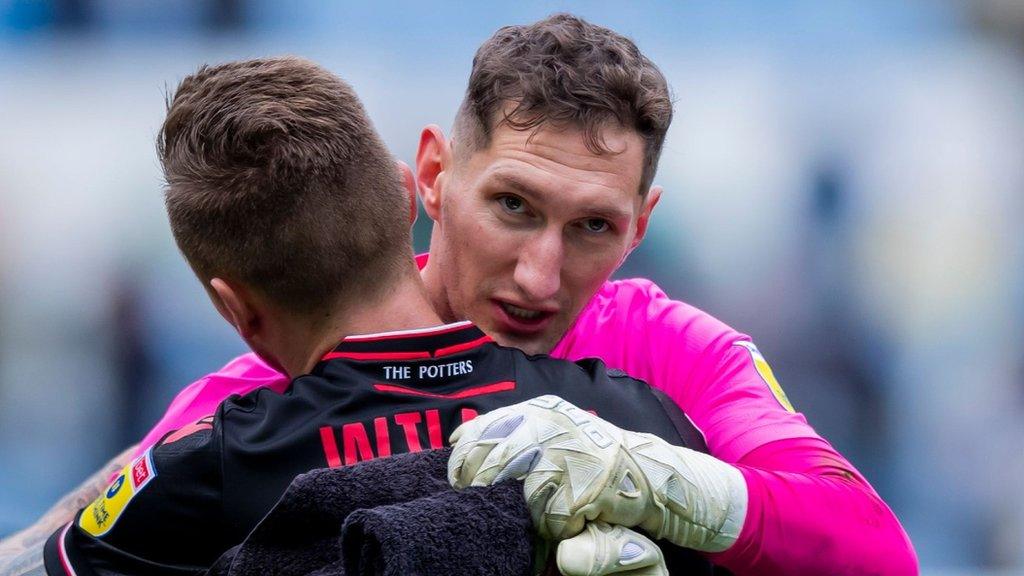 Stoke keeper Jack Bonham is congratulated by Ben Wilmot after keeping a clean sheet in last season's 4-0 win at Coventry