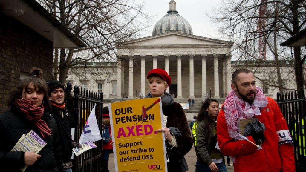 University staff in the picket line outside UCL in February 2018