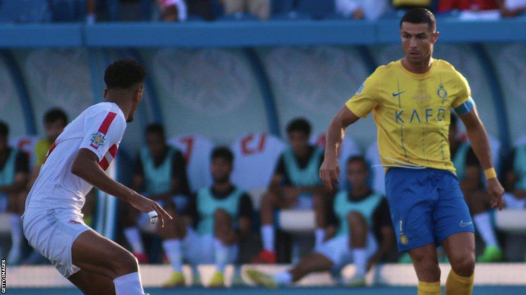 Cristiano Ronaldo of Al Nassr in action during the Arab Club Champions Cup