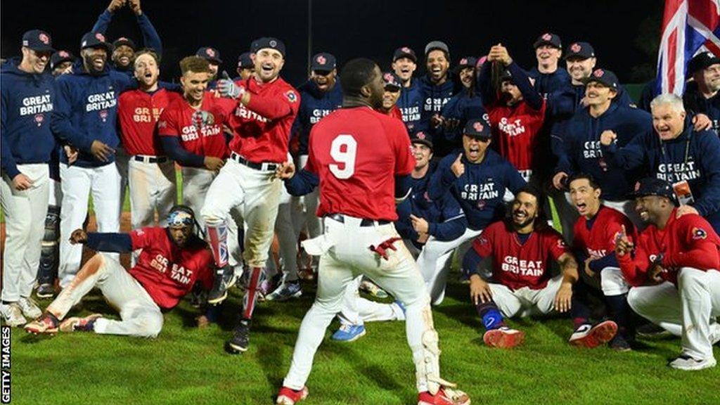 Great Britain celebrate after reaching the World Baseball Classic