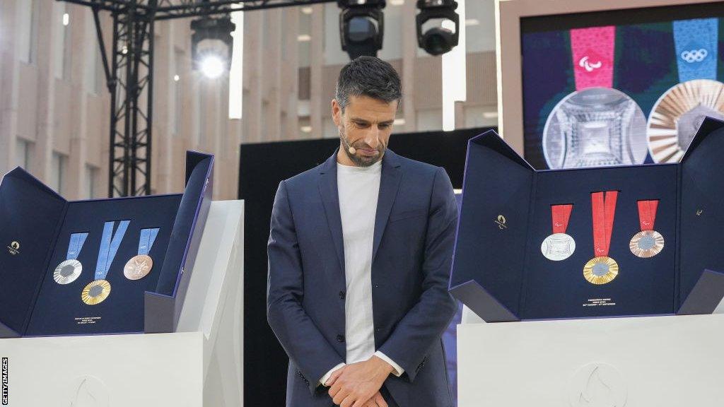 Tony Estanguet, president of the Paris 2024 Olympic and Paralympic Games, unveiled the medals that contain Eiffel Tower metal