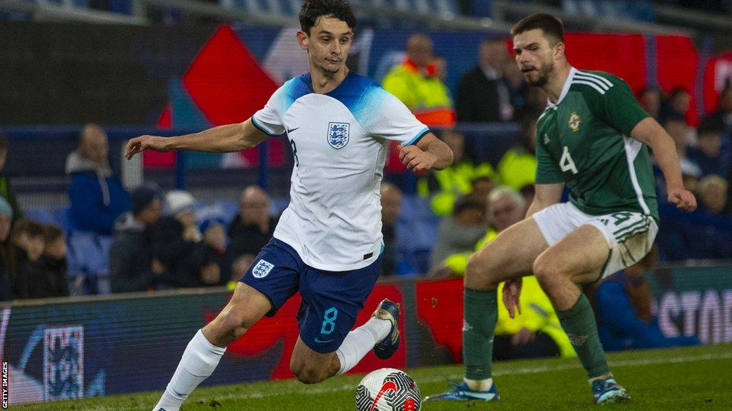 Charlie Patino in action for England Under-21s