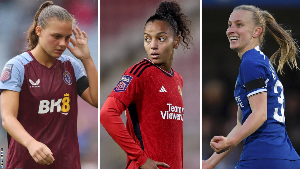 Aston Villa's Sarah Mayling, Manchester United's Geyse and Chelsea's Aggie Beever-Jones