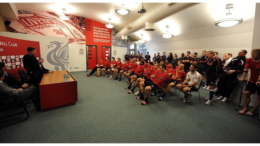 Liverpool's new owners address the first-team squad after their takeover in 2010