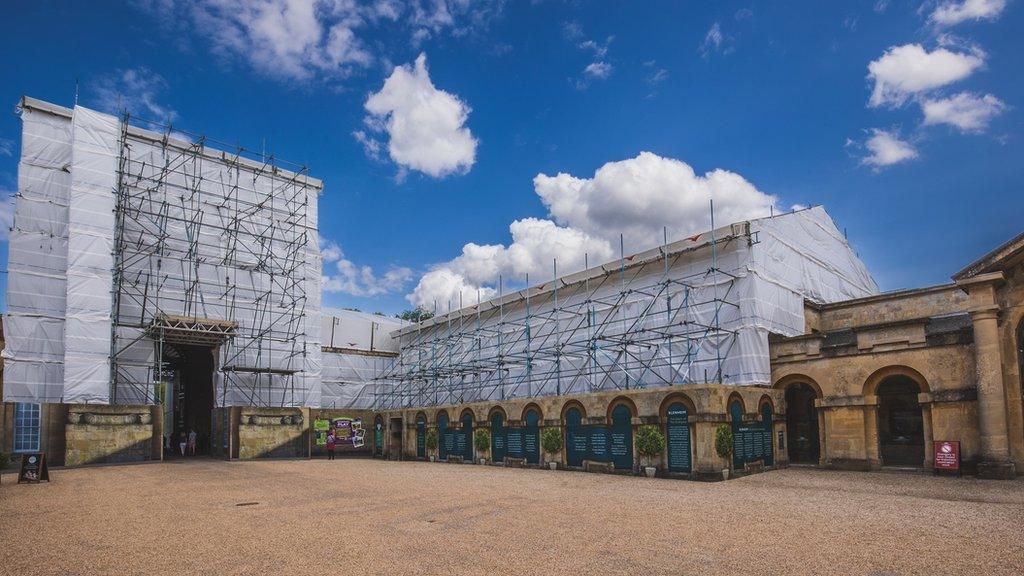 Blenheim Palace with restauration works in front