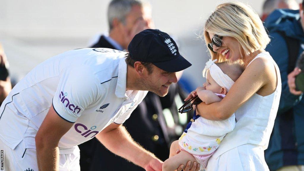 Stuart Broad, partner Mollie King and daughter