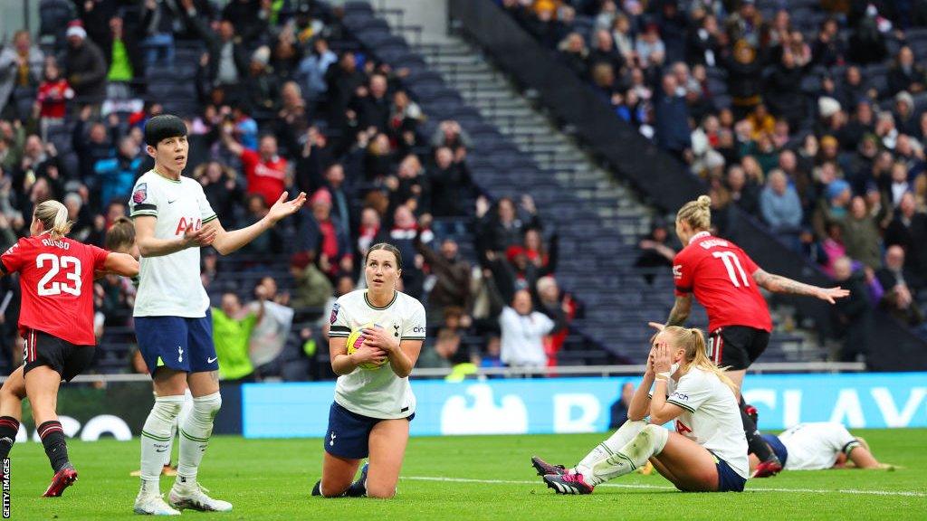 Manchester United celebrate scoring the second goal over Tottenham