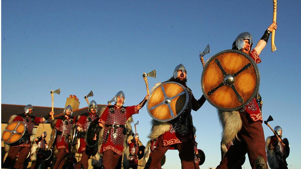 Shetlanders dress as Vikings for Lerwick Up Helly Aa parade