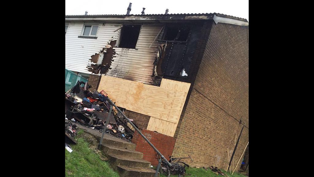 The property was completely destroyed and the local council has temporarily put the family in a hotel while the damage is assessed