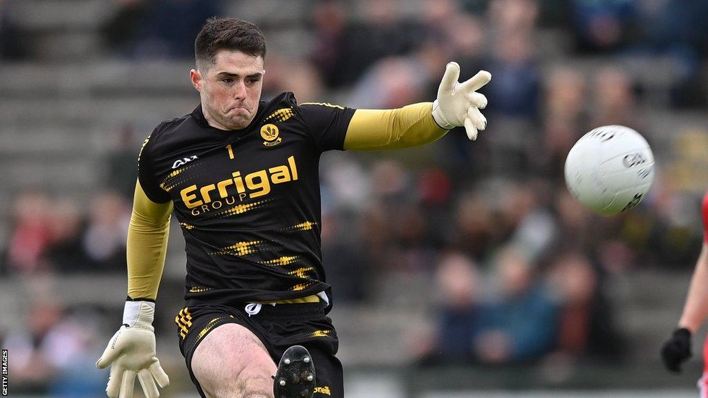 Derry goalkeeper Odhran Lynch kicks a pass during Derry's win over Fermanagh