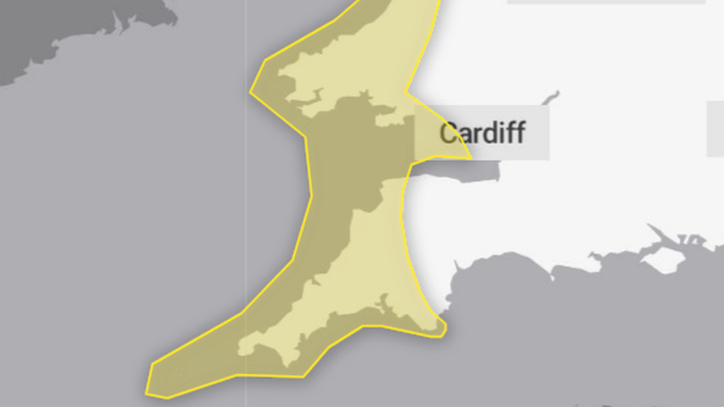 Close up of yellow weather warning areas