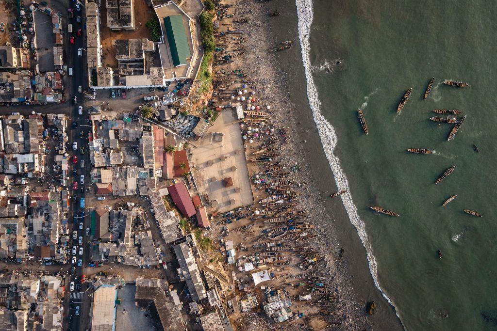 An aerial view of James Town fishing harbour in Accra